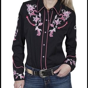 Scully western floral embroider bling button down